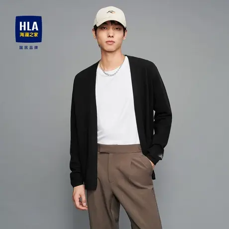 HLA/海澜之家简约纯色针织外套保暖有型修身时尚黑色开衫毛衣男图片