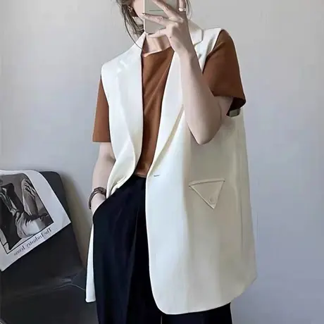 西装马甲女2023春季新款英伦风外搭无袖背心坎肩宽松马夹减龄外套图片