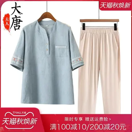 中老年女装夏款特大码短袖女中年妈妈夏装加肥加大220斤宽松上衣商品大图