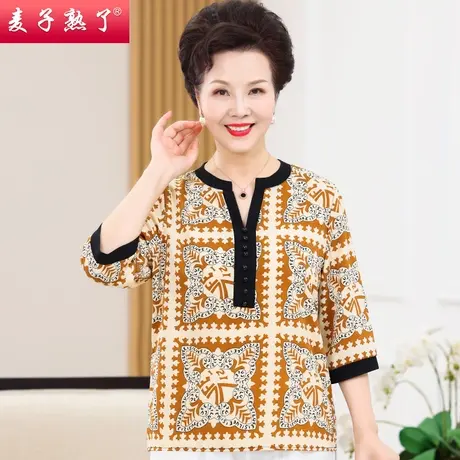 妈妈春装七分袖T恤洋气阔太太雪纺小衬衫时尚夏50岁60中老年女装图片
