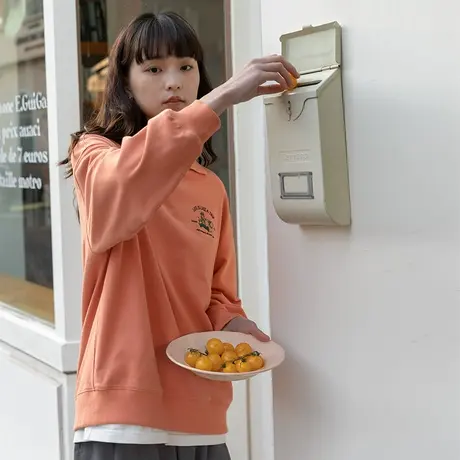 omont蛋挞家 复古刺绣polo领卫衣女设计感宽松百搭设计感休闲上衣商品大图