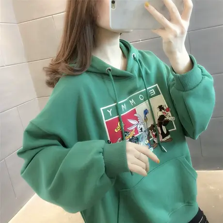 春季连帽卫衣女中长款2023年新款韩版宽松春秋薄款bf慵懒风外套图片