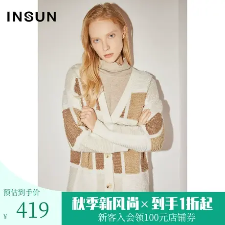 恩裳COVER冬季2022时尚复古拼色提花百搭休闲舒适羊毛毛织衫商品大图