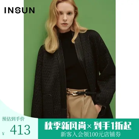 恩裳COVER冬2022时尚3D肌理色织银葱菱形格减龄通勤短外套女图片