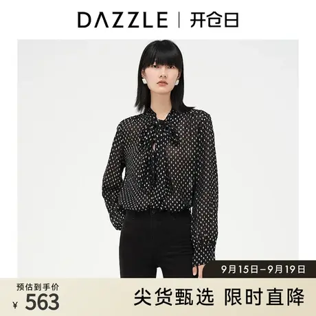 DAZZLE地素奥莱法式气质小众波点系带领薄款长袖衬衫上衣女图片