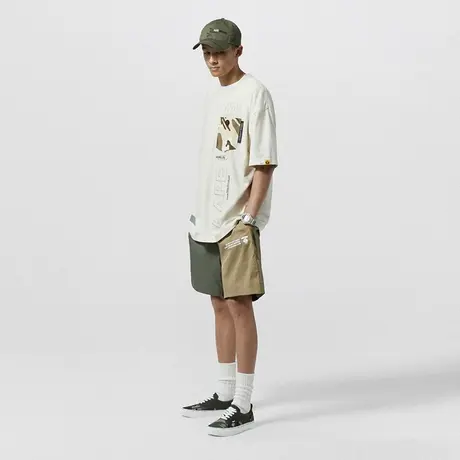 Aape男装春夏撞色字母印花猿颜徽章拼接潮流休闲短裤6733XXG图片