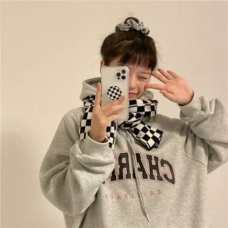 红续韩版休闲加绒加厚连帽宽松卫衣女小个子慵懒风秋冬季百搭上衣图片