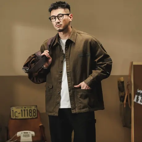 时尚潮流工装衬衫男士百搭休闲复古宽松日系外套美式大码工装衬衫图片