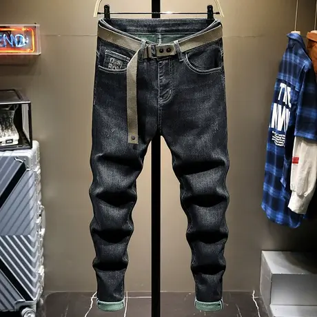 牛仔裤男2021年秋季新款潮牌宽松弹力痞帅韩版潮流裤子男修身小脚商品大图