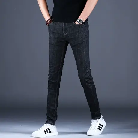 2023新款休闲牛仔裤男修身小脚高端潮牌春秋韩版男款裤子弹力灰色商品大图