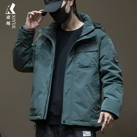 2023冬季新款90%鸭绒羽绒服男松绿色短款大码男士秋冬冲锋衣外套商品大图