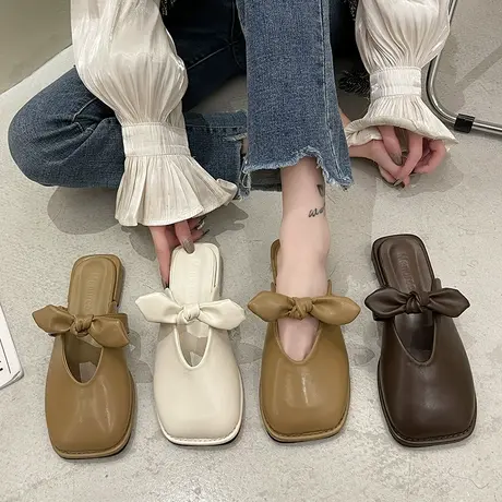 包头凉拖鞋女外穿2023夏季新款网红时尚百搭韩版平底方头半拖女鞋商品大图