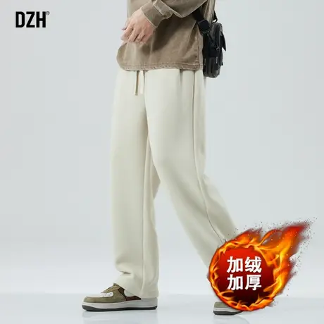 男士加绒卫裤男冬季杏色裤子直筒宽松休闲裤男款运动裤美式加绒裤图片