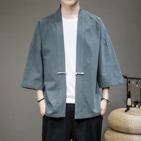 中国风秋季汉服男装中式改良唐装男士青年潮流复古风盘扣上衣披风图片