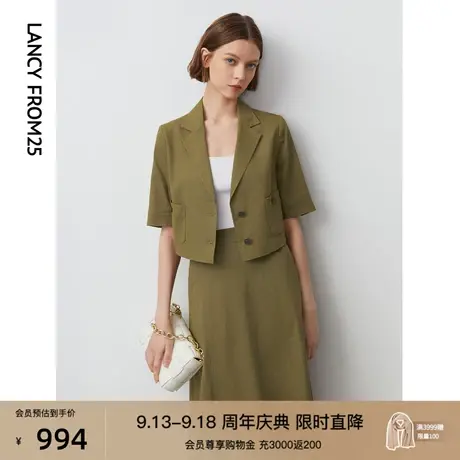 朗姿休闲工装风夹克夏新款短款H型翻驳领短袖外套上衣女商场同款商品大图