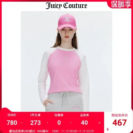Juicy Couture橘滋T恤女秋冬新款美式多巴胺穿搭拼色烫钻长袖上衣商品大图