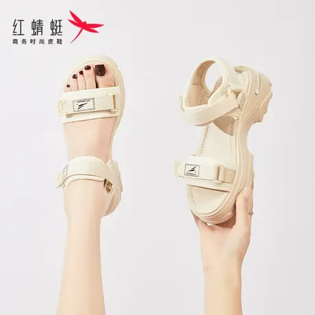 红蜻蜓运动凉鞋夏季女款软底平底白色百搭厚底时尚夏天沙滩松糕鞋商品大图