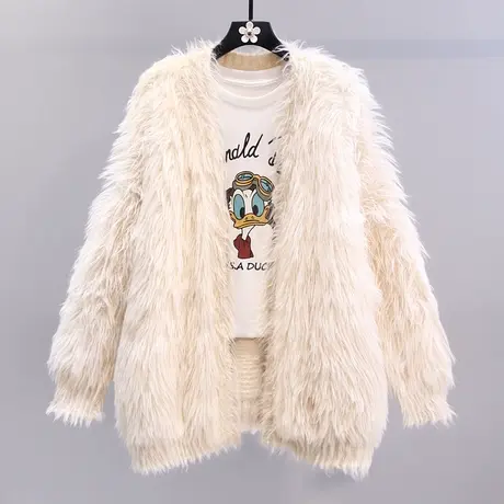 皮草绒水貂绒毛衣外套女秋冬2023年新款宽松休闲百搭软糯针织开衫图片