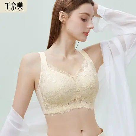 千奈美内衣女无钢圈大胸显小大码胖mm200斤收副乳防下垂薄文胸罩商品大图