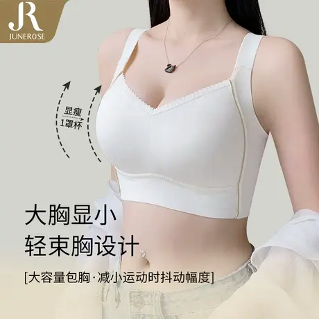 六月玫瑰调整型大码大胸显小夏季薄款无钢圈上托收副乳文胸内衣商品大图