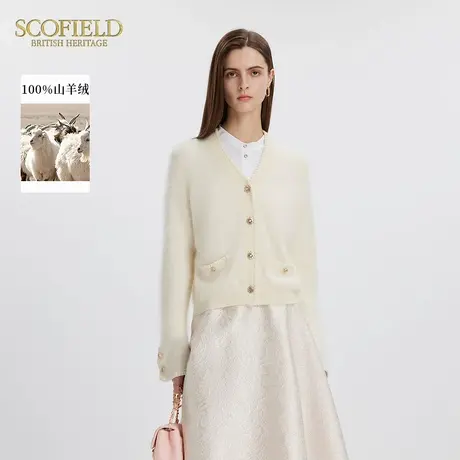 【山羊绒】Scofield女柔美气质小香风针织开衫单排扣V领秋季上衣商品大图