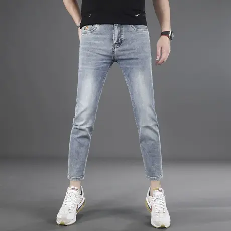 高端牛仔裤男夏薄款水洗浅蓝色男士2025新款修身小脚潮流百搭裤子商品大图
