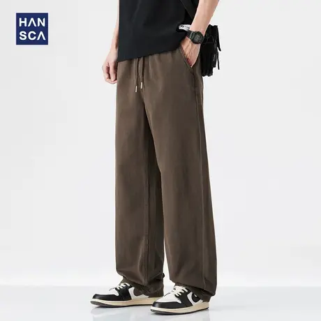 hansca美式高街莱赛尔牛仔裤男2025年春季纯色抽绳百搭宽松长裤子商品大图
