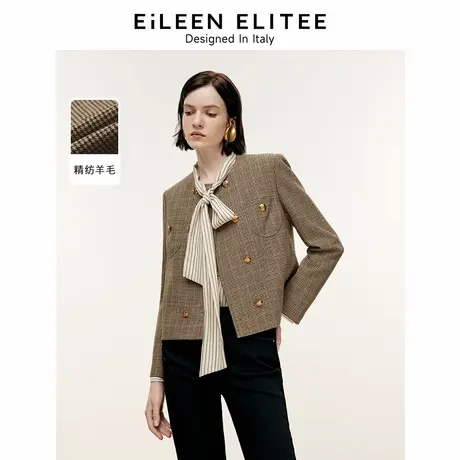 朗姿欧洲EiLEEN ELITEE2024冬季新款复古法式正肩羊毛气质短外套图片
