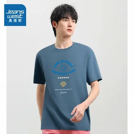 LE真维斯男装2024秋季新款简约潮流酷炫百搭时尚青春短袖圆领T恤商品大图