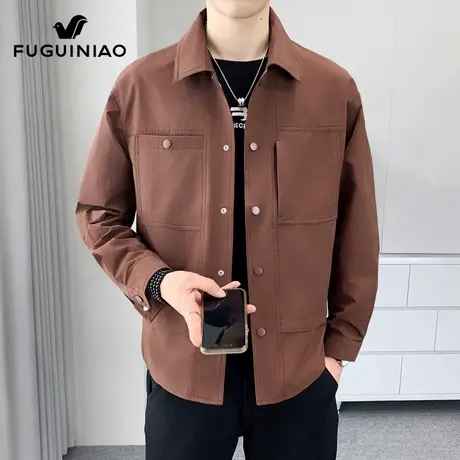 富贵鸟翻领夹克男士工装上衣服秋季2025新款潮流百搭休闲外套男装图片