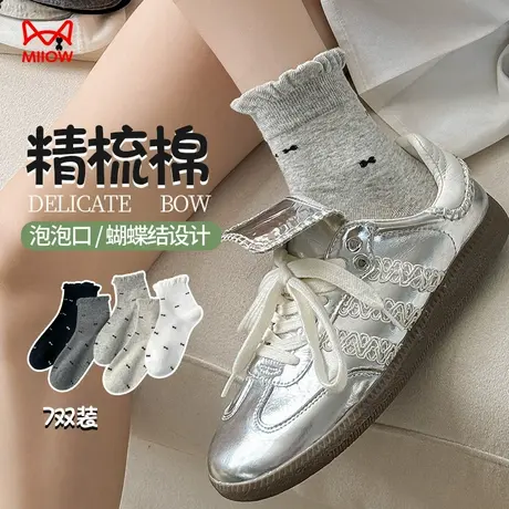 猫人精梳棉袜子女款2025春夏新款薄款泡泡口中筒袜无骨透气防臭袜商品大图