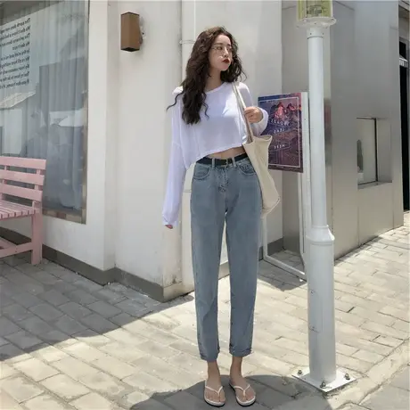 爵士舞t恤女夏短款露脐上衣长袖女漏肚脐宽松学生性感演出服jazz商品大图