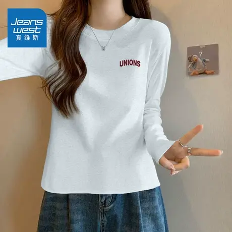 NOE真维斯长袖t恤女2025新款秋季爆款青少年宽松打底休闲上衣女商品大图