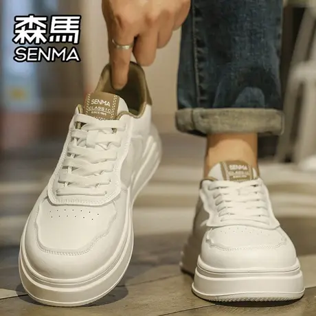 森马男鞋秋季潮流百搭休闲板鞋男士真皮防水软底运动增高小白潮鞋商品大图