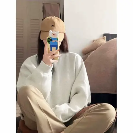 圆领卫衣女白灰色纯色2025新款爆款早秋款高级感小众外套秋季上衣商品大图