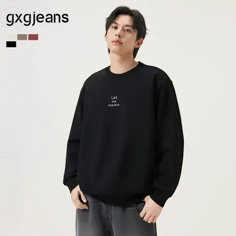 gxg.jeans男装 多色字母绣花休闲基础圆领卫衣男生 25年秋新品商品大图