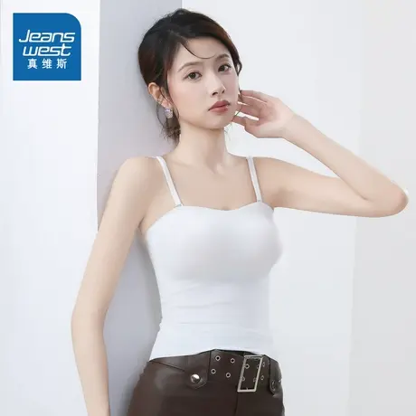 KF真维斯女装2025夏季新款 纯色可调节肩带美式时尚百搭女装背心商品大图