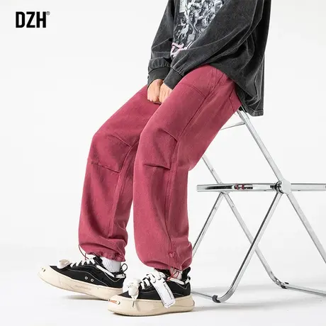男士红色牛仔裤男美式裤子2023年新款工装裤休闲长裤高街潮牌男裤商品大图