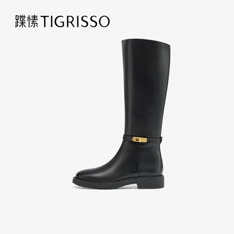 蹀愫2025年冬季新款经典牛皮圆头时装靴竹节锁扣长靴TA65710-13商品大图