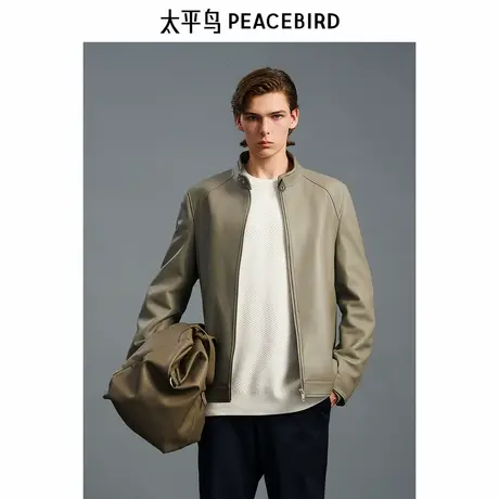 【商场同款】太平鸟男装老钱风修身质感皮衣夹克B1BDE4F06商品大图