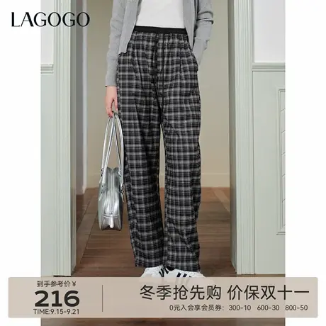 LAGOGO经典黑白格纹阔腿裤女拉谷谷2025年冬季新款复古百搭长裤商品大图