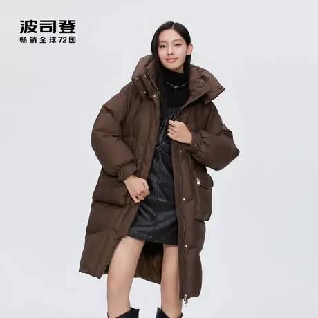 波司登奥莱冬季女中长款甜酷风黑金系列可脱卸帽羽绒服商品大图