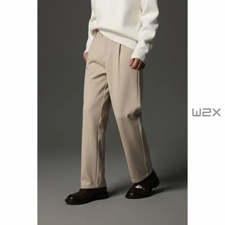 w2x冬季加厚碳素磨毛处理毛呢休闲裤男直筒宽松垂坠感长裤子男裤商品大图