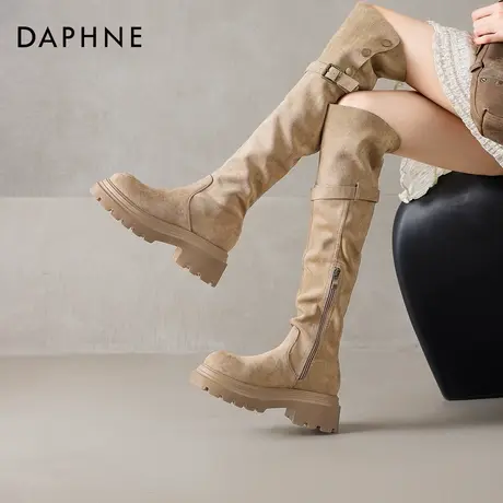 达芙妮过膝长靴女2026新款秋冬季加绒长筒靴厚底堆堆高筒骑士靴子图片