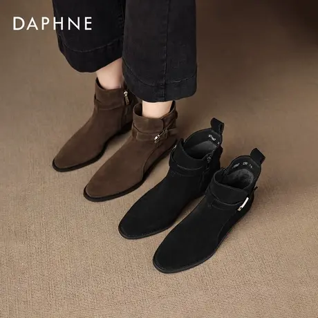 达芙妮小短靴女2026新款冬季加绒尖头马丁靴女士低跟瘦瘦切尔西靴图片