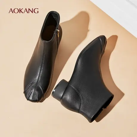 奥康 女鞋冬季真皮羊皮高帮棉鞋女士妈妈短靴舒适皮靴时装靴拉链L图片