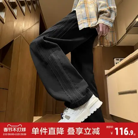 唐狮2026秋冬季牛仔长裤男设计感灰色直筒裤时尚百搭美式复古高街图片