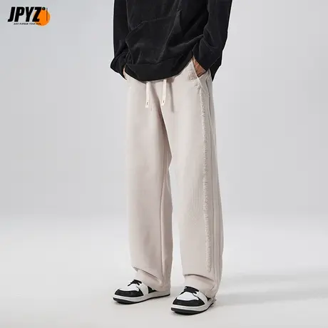 男士秋冬长裤休闲裤男装宽松日系直筒抽绳工装束脚小脚黑色运动裤商品大图