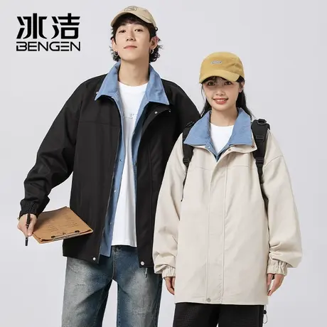 冰洁夹克女2023秋季斜纹面料假两件纯色工装潮流情侣休闲外套MYY商品大图