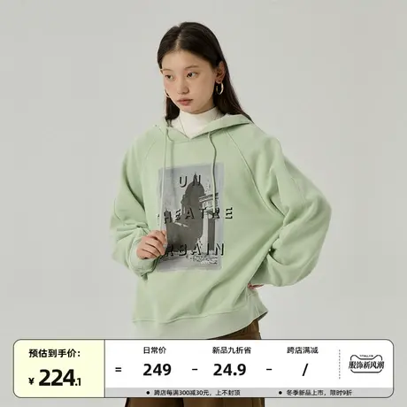 omont蛋挞家 复古加绒连帽卫衣女2023秋冬新款慵懒宽松休闲上衣商品大图